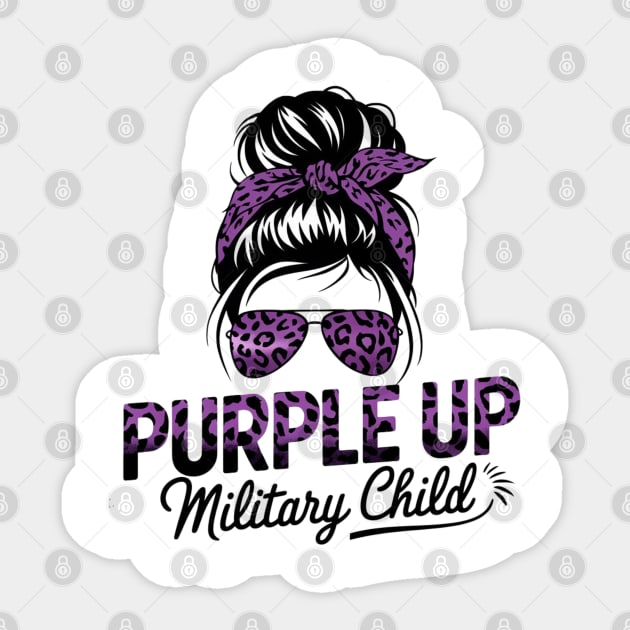 Purple Up Military Child Messy Bun Sticker by Creatifly Graphic Tees